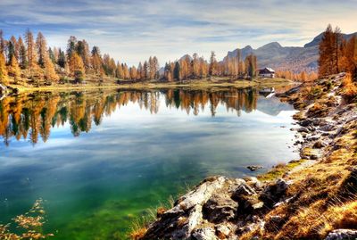 Scenic view of lake against sky