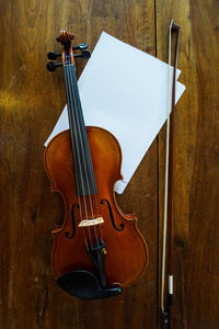 High angle view of paper on table