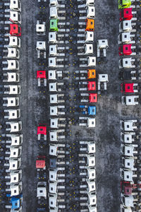 Aerial view of trucks in city