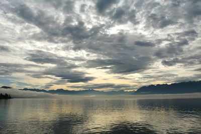 Scenic view of sea against sky at sunset