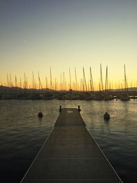 View of marina at sunset