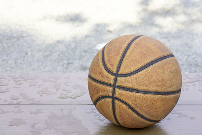 Close-up of soccer ball on table