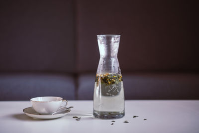 Close-up of water in glass on table