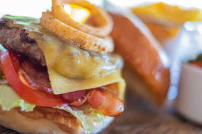 Close-up of burger on plate