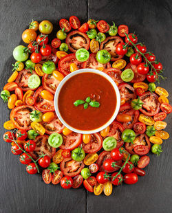 High angle view of fruits in bowl on table