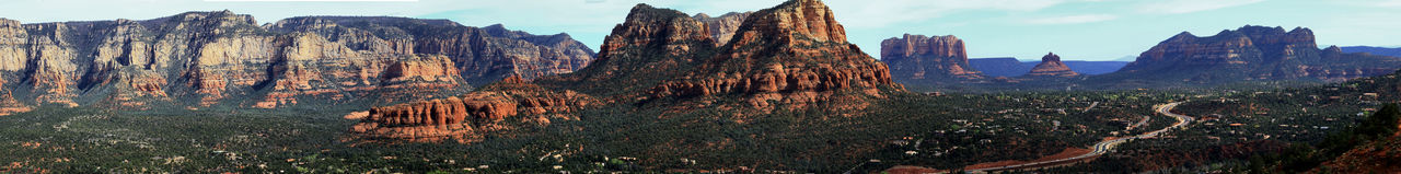 Panoramic view of rocks and mountains against sky