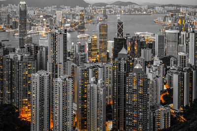 High angle view of modern buildings in city