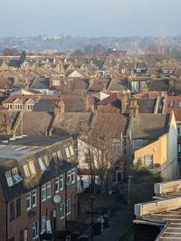 High angle view of buildings in city