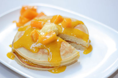 High angle view of dessert in plate on table