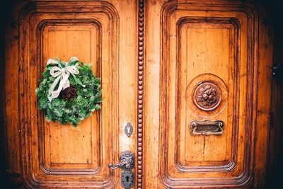 Close-up of closed wooden door of building