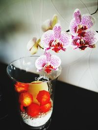 Close-up of strawberries in vase on table