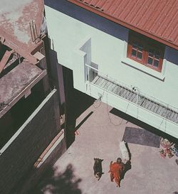High angle view of staircase by building