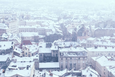 High angle view of townscape in winter