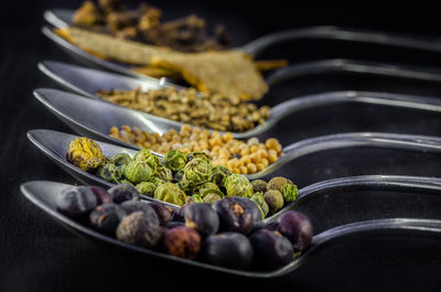 Row of spices on spoons