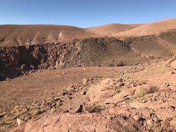 Scenic view of desert against clear sky