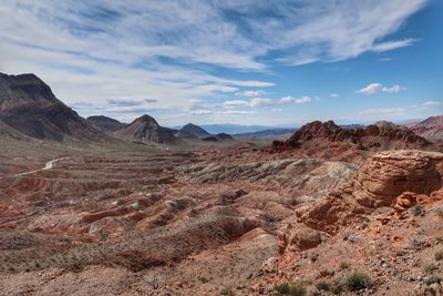 View of desert against cloudy sky