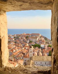 High angle view of dubrovnik old town during sunset
