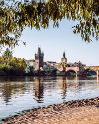 View of bridge over river against sky