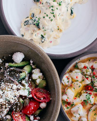 High angle view of food in plate on table