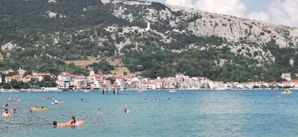 Panoramic view of boats in sea