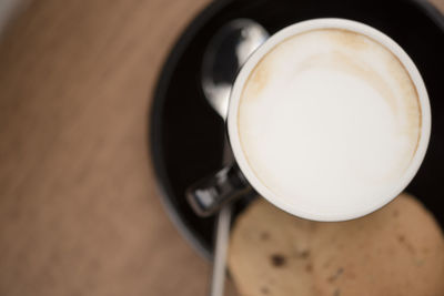 High angle view of coffee on table