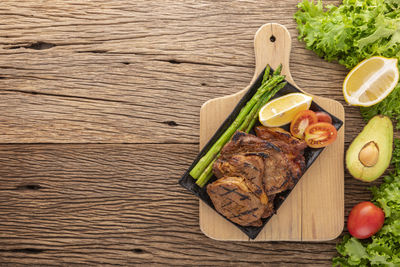 High angle view of meal served on table