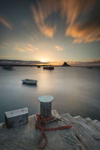 Scenic view of sea at sunset