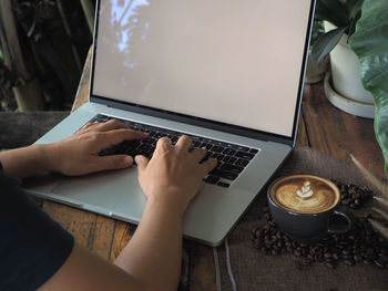 Low angle view of coffee cup on table