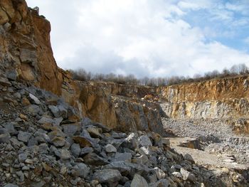 Rock formations on landscape against sky