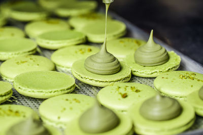 High angle view of dessert on table