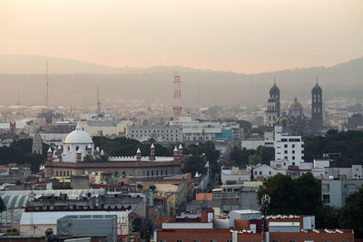 High angle view of buildings in city