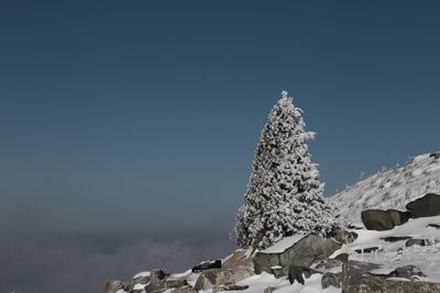 Low angle view of snow against clear sky