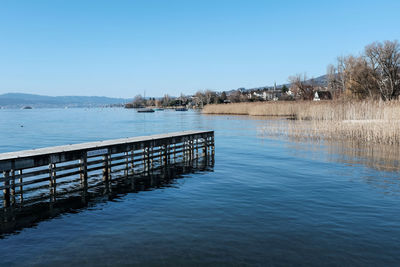 Scenic view of lake against clear sky