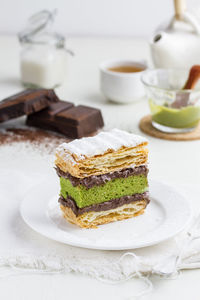 Close-up of cake in plate on table