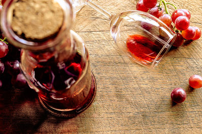 High angle view of drink in glass jar on table