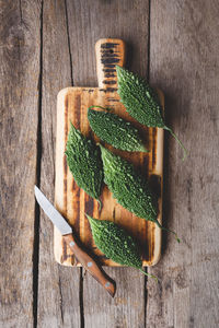 High angle view of vegetables on table