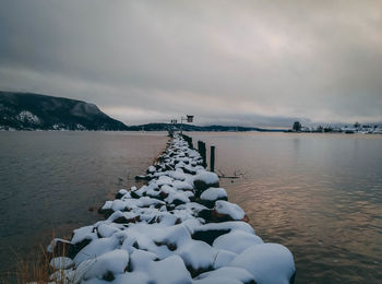 Scenic view of sea against sky during winter