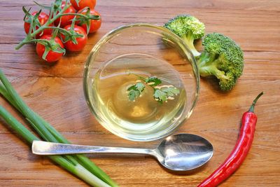 High angle view of food on table