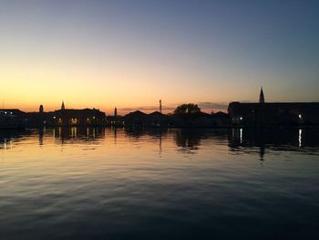 Reflection of clouds in water at sunset