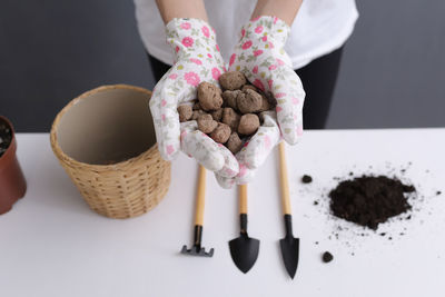 High angle view of hand holding food