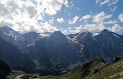 Scenic view of snowcapped mountains against sky