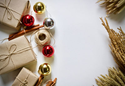 High angle view of christmas decoration on table