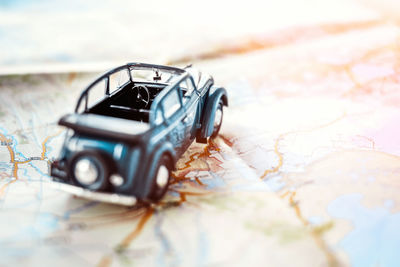 Close-up of toy car on table