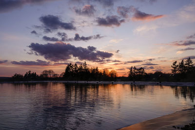 Scenic view of lake against sky during sunset