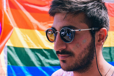 Close-up portrait of young man wearing sunglasses