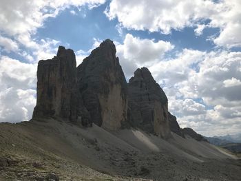 Low angle view of rock formations against sky