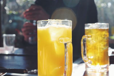 Close-up of beer on table