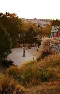 High angle view of town against sky