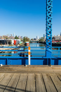 View of river against clear blue sky