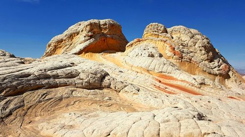 Low angle view of rock formation against clear sky